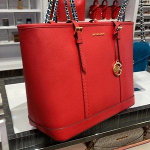 Michael Kors Jet Set Travel Large Top Zip Tote Leather
